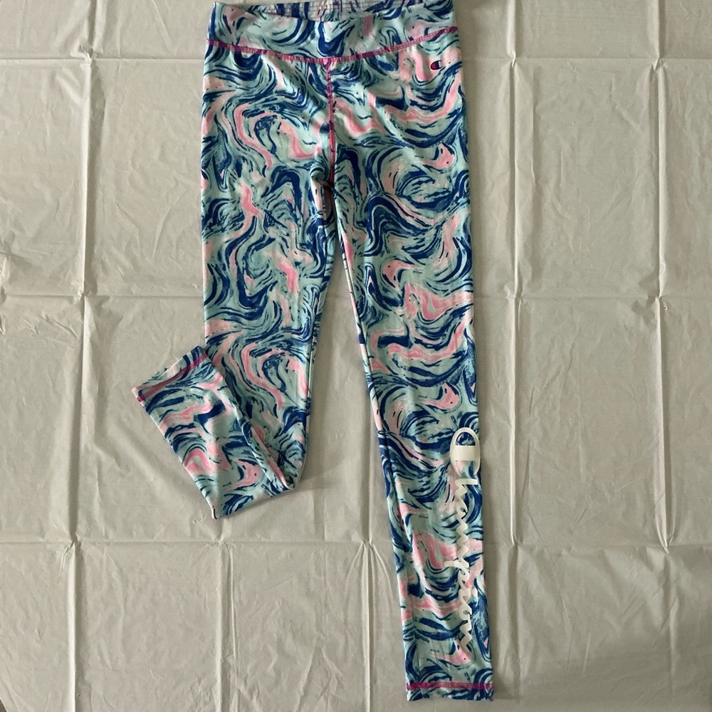 Champion Girls Leggings 14/16 Pink Blue Stretch Active Wear